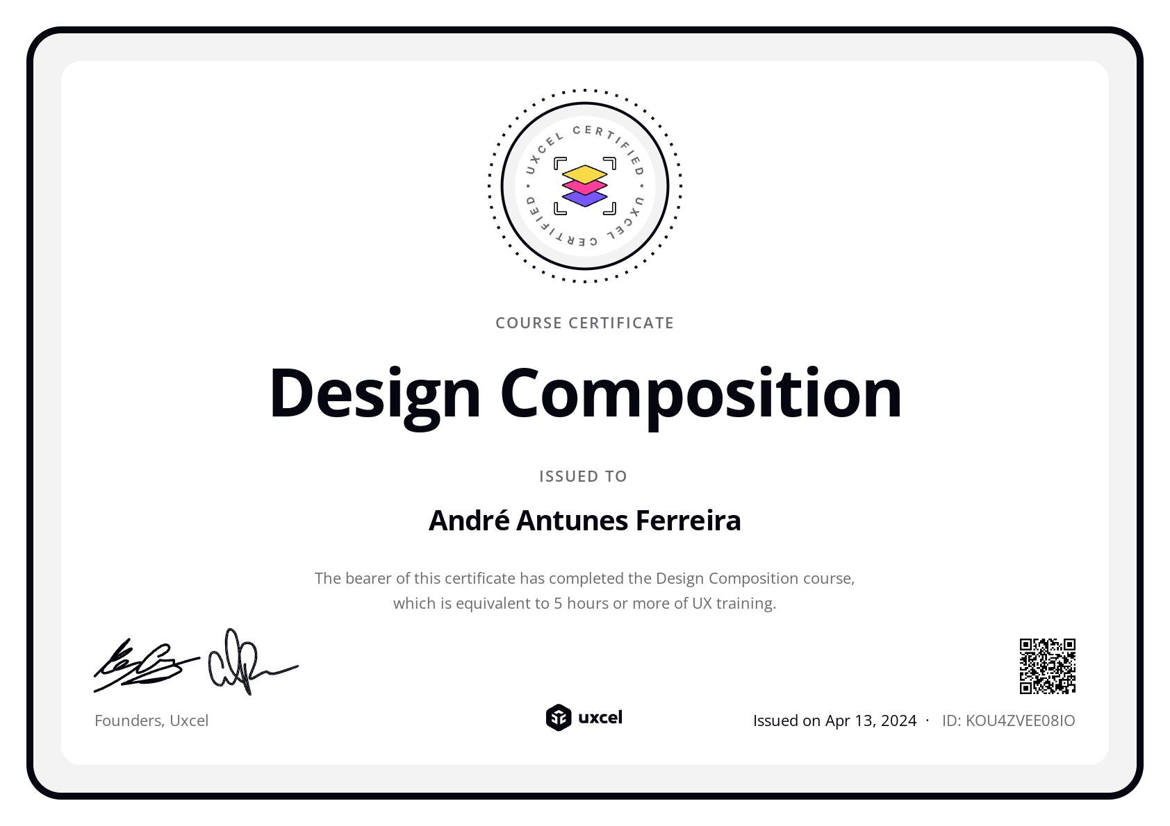 André Ferreira's certificate